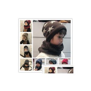 Bambini Cappello Lavorato A Maglia Sciarpa Set Berretti Fazzoletto Da Collo Foderato In Pile Caldo Inverno Neve Sci Skl Cap Bambini Regali Di Natale Consegna di Goccia Dh5M6