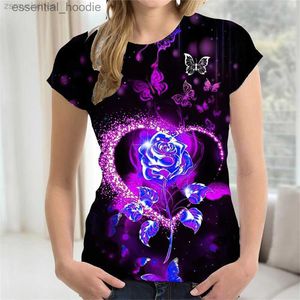 Kvinnors blusar skjortor kvinnor tshirt 2022 rose 3d tryck damer skjorta harajuku mode oneck skjortor kvinnor t skjortor sommar kvinnor tshirts topp rosa guld kort ärm l230