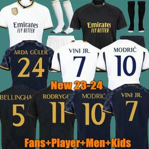 23 24 Vini Jr Jerseys Bellingham Fãs Versão Camavinga Tchouameni Vaerde Asensio Modric Real Madrid 2023 2024 Camisa de futebol masculino Kits Kids Kits Kits