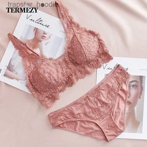 Conjuntos de sutiãs moda sexy sutiã conjunto lingerie mulheres rendas roupa interior cílios renda lingerie conjunto fino forrado 34 copo bralette v pescoço nova chegada y200115 l230919