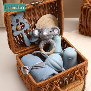 Mobiles# Baby Birth Vintage Box Silicone Rattle Beech Elephant Hand Teething Wooden Ring Play Gym Montessori Stroller Toy Set Baby Gift 230919