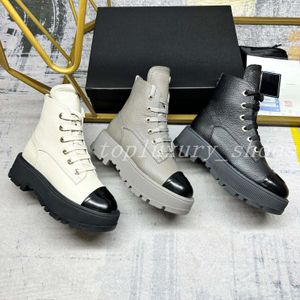 Designer Boots Thick Sole Motorcycle Boots Fashion Women's Lace up Ankle Boots Soft Sole Boots Luxury Leather Boots Color Matching Design Boots