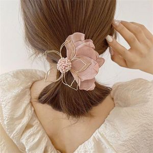 Grampos de cabelo femininos elegantes ocos de metal flor pano pétala grampos de cabelo lado doce decorar acessórios de barrette