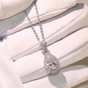 Top Selling Whole Professional Luxury Jewelry Water drop Necklace 925 Sterling Silver Pear Shape Topaz CZ Diamond Pendant For 213f