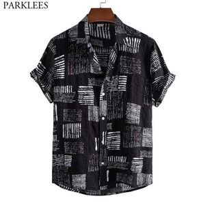 Funky camicia hawaiana nera Aloha per uomo 2021 estate manica corta casual button down camicie da spiaggia uomo festa vacanza abbigliamento uomo2895