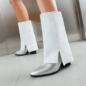Boots Gorgeous Sequined Pant Leg Pointed Square Heel Heightened And Slim Knight Sexy Plus Size Women 34&48 Sneakers