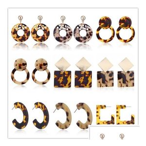 New Tortoise Color Leopard-Print Earrings Geometric Circle Square Long Drop Print Acrylic Acetic Acid Sheet Delivery Dhk7B