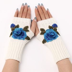 Hand Flower Rose Winter Gloves Soft Knited Arm Warmer Fingerless Mantens For Women Girls Fashion Accessories