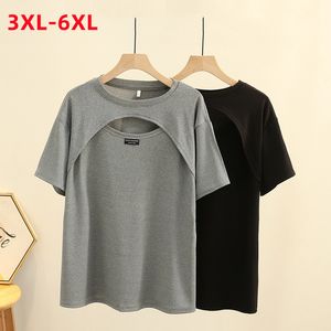 Damen-T-Shirt in Übergröße, Damen-Sommer-Tops für Damen, groß, kurzärmelig, locker, elastisch, Schwarz, Grau, 3XL, 4XL, 5XL, 6XL, 230919