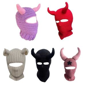 Devil Horn Halloween Strickmütze, warme Vollgesichtsabdeckung, Skimaske, winddichte Sturmhaube für Herren und Damen, Drop Shipping 230920