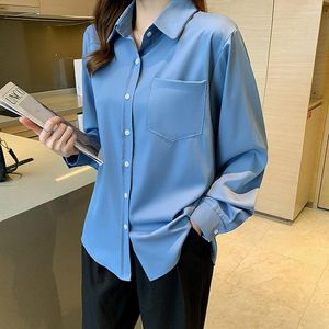 Camicette da donna Camicie a maniche lunghe streetwear per le donne Camicetta bianca Top Abbigliamento da lavoro da donna da ufficio blu in stile coreano semplice di lusso