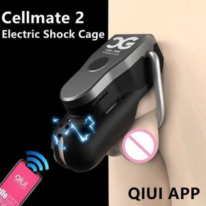 Brinquedo sexual massageador qiui atualizado cellmate 2 choque elétrico gaiola de castidade app dispositivo remoto pênis bloqueio de pau bdsm para homens gays