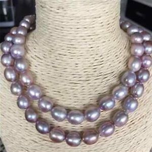 Noble Natural 11-12mm South Sea Purple Pearl Necklace 36-tums 14K Guldklädet278y