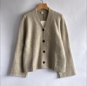 Women's sweater toteme autumn and winter knitted wool blend cardigan V-neck off shoulder loose, lazy, soft, and simple long sleeved female jacket female jacket