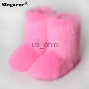 Stivali Stivali invernali da donna in pelliccia di volpe sintetica Stivali da neve pelosi di lusso all'aperto Donna Scarpe con plateau calde in peluche Nuove bottiglie di moda Taglia grande 44 J230919