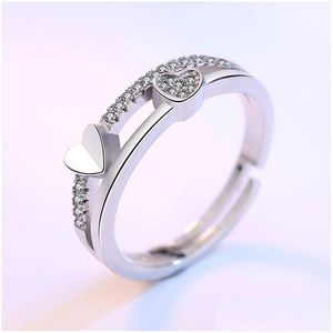 Cluster Rings Diamond Heart Ring Womens Open Adjustable Engagement Fashion Jewelry Will And Sandy Gift Drop Delivery Dhpn2