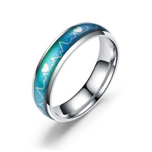 Band Rings Update Temperature Sensing Heartbeat Ring Stainless Steel Mood For Women Mens Love Fashion Jewelry Drop Delivery Dhhk5