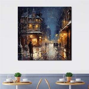 Canvas Post Winter Street Views Christmas Atmosphere City Picture Prints for Modern Living Room Wall Decor