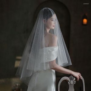 Bridal Veils Veil Simple Double Silver Glitter Wedding Soft Bride