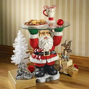 1 st juldekorationer Santa Claus Tray Biscuit Candy Snack Gift Display Harts Sculpture Glass Top Table Home Craft Decoration Christmas 919