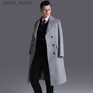 Herr ull blandar S-6XL! 2016 Men's New Fashion Overkne Wool Coat New England Double Breasted Long Woolen Coat Plus Size Trench Clothing L230919