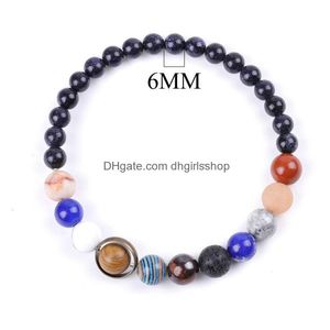 Aggiornamento di perline Pietra naturale Sistema solare Galassia Bracciale con filo stellato Pietra lavica Lasurite Perline Bracciali per donna Uomo Gioielli di moda Dh1P0