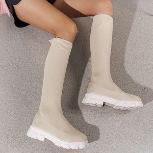 Boots Knitted Woman Knee High Stretch Sock Platform Women Shoes Autumn Winter Slim Heel Round Toe Ladies Long Boot 230922