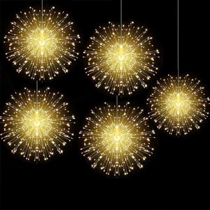 LED-Lichterketten, Party, 5 Stück, 600 LED-Feuerwerkslampen, Weihnachts-Löwenzahn-Lichterkette, 8 Modi, wasserdichtes hängendes Starburst-Licht für Hausgarten-Dekoration HKD230921