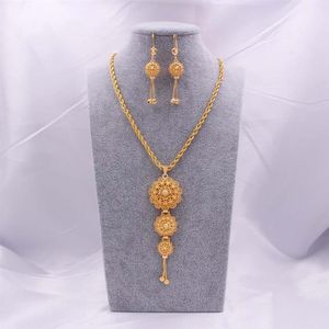 Jewelry sets 18K Ethiopian Gold Arabia Necklace Pendant Earring for women indian dubai African wedding Party bridal gifts set193v