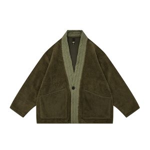 Cappotto invernale spesso in pile con tasca frontale e un bottone singolo per uomo, streetwear, giacca a vento larga, abiti oversize
