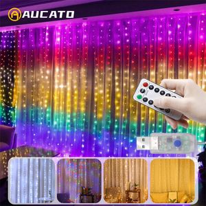 Decorações de Natal Usd Led Cortina Garland Rainbow Festoon Light String Luzes Feriado Casamento Decorativo 230919