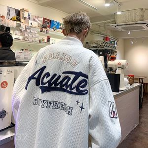 Men s Jackets Letter Embroidery for Men Clothing High Street Vintage Flocked Jacket Casual Loose Fly Mens Tops 230918