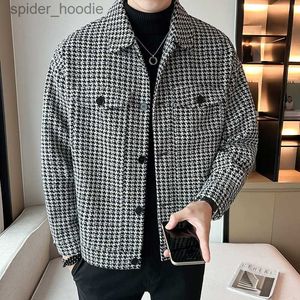 Men's Wool Blends 2022 Nwe Slim Fit Woolen Plaid Bomber Winter Jacket Men Japanese Streetwear Men Jacket Winter Jackets For Men Brand Coat S-3XL L230919