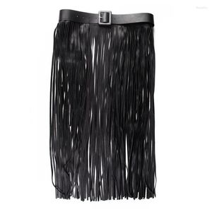 Belts Wide Tassel Waist Belt For Women Fringe Black PU Leather Gypsy Style Ladies Christmas Outfit Punk Skirt