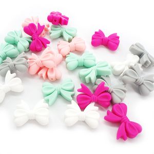 歯のおもちゃchenkai 100pcs bpa free silicone bowknot teether beads diy赤ちゃん