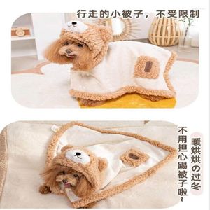 Dog Apparel Cape Pet Filt tryckt Flanell Thicked Bear Quilt Cat Autumn och Winter Universal Coat Puppy Clothes