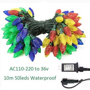 LED Strings Party LED Luzes Ao Ar Livre String C6 C9 AC110-230V 10m À Prova D 'Água Morango Luz Decoração De Árvore De Natal Para Festa De Casamento Festiva Quintal HKD230919