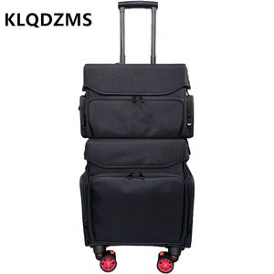 Sacos cosméticos casos klqdzms alta qualidade moda oxford pano maquiagem saco senhoras rolando trole bagagem carryon roda multifuncional caso 230919