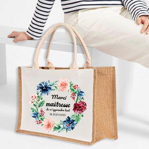 Shopping Bags Thank You Mistress Print Burlap Tote Bag Fashion Women Shoulder Handbag Storage Teacher Life Gift 230918