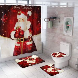 Bath Mats Anti-Slip Bathroom Mat For Christmas Decor Santa Claus Toilet Seat Cover Waterproof Shower Curtain Set