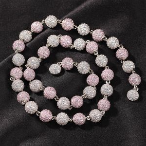 Collana da uomo in oro Hip Hop, gioielli ghiacciati, catena con perline rotonde, moda, argento, rosa, catene, collane277D