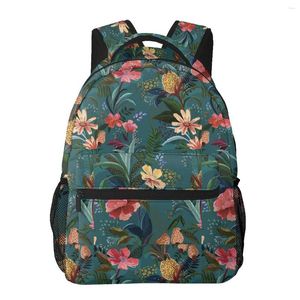 Rugzak Casual Eenvoudige Dames Voor Tiener Reizen Schoudertas Aquarel Van Ananas En Bloemen