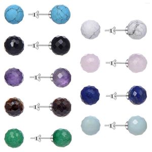 Stud Earrings 925 Sterling Silver Faceted Lapis Tiger Eye Onyx Amazonite Green Jade Amethyst Crystal Howlite Bead For Women Gift