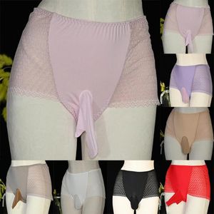 Mutande da uomo senza cuciture bikini ultrasottile hombre boxer intimo maschile comfort guaina custodia sissy mutandine traslucide di seta ghiaccio slip