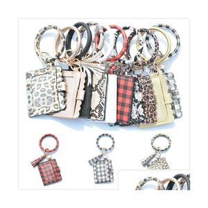 Fashion Monogram Leopard And Snakeskin Leather Bracelet Keychain Credit Card Wallet Wristlet Tassel Coin Purse Drop Delivery Dh0Oc