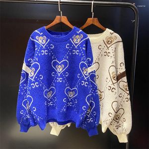 Kvinnors tröjor 2023 Autumn Winter Sticked Female Pullover Women Lose Streetwear Knit Tröja Söt tecknad o-hals hoppare