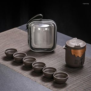 Conjuntos de chá roxo areia viagem teaset portátil conjunto ao ar livre gaiwan chá xícaras de cerimônia teacup presente fino