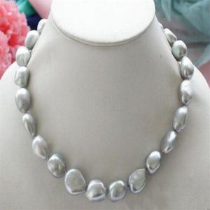 Collana di perle d'acqua dolce barocche grigio argento naturali autentiche da 9-10 mm 18 192i