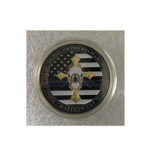 5 Stück/Set dünne blaue Linie Polizei-Souvenirmünze, Gebet eines Polizeibeamten, Friedensstifter-Münze, US-Flagge, vergoldet, Gedenk-Herausforderungsmünze.cx