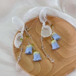 Dangle Earrings Ins Pure Handmade Weaving Orchid Tassel Girl Romantic Sweet Jewelry Holiday Accessory